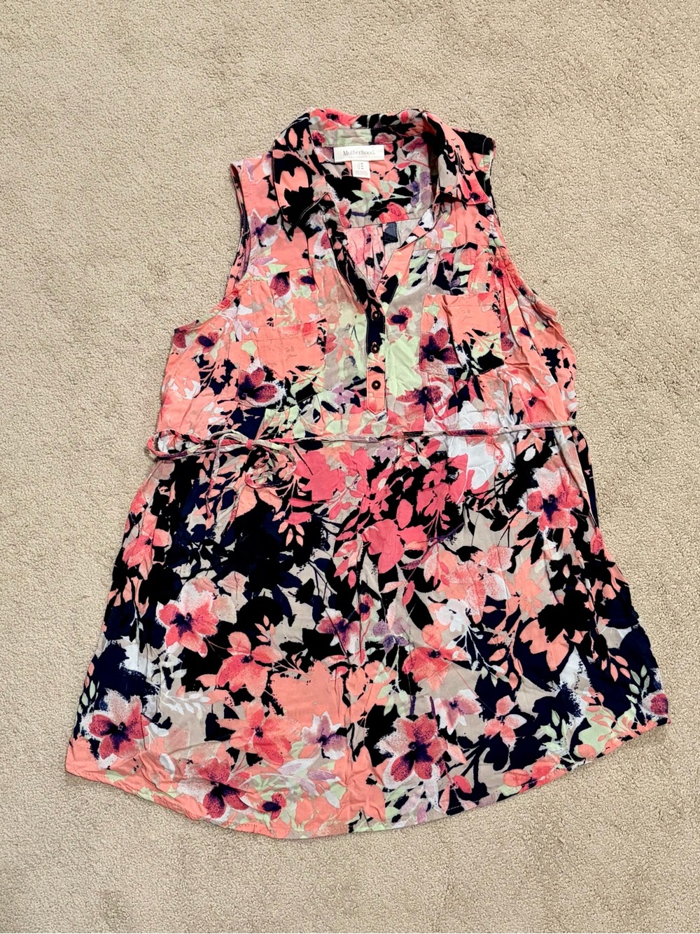 Motherhood Maternity Coral Floral Sleeveless Tunic Top